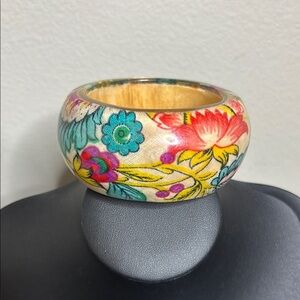 Chunky Acrylic Floral Design Statement Wide Bangle Cuff Bracelet Boho Retro